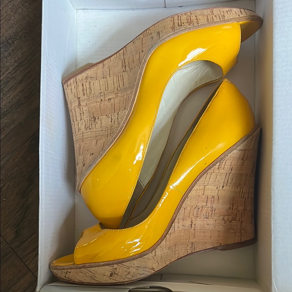 Aldo Yellow Wedge Sandals with Sculptural Design